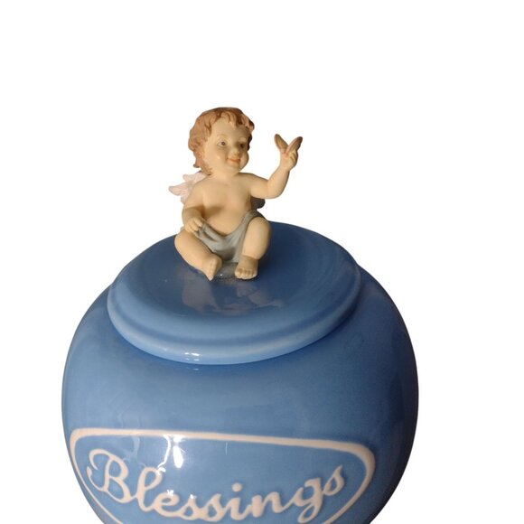 House of Lloyd 1999 Cherub Blessings Trinket Powder Jar Vanity Nursery Porcelain - Picture 3 of 6